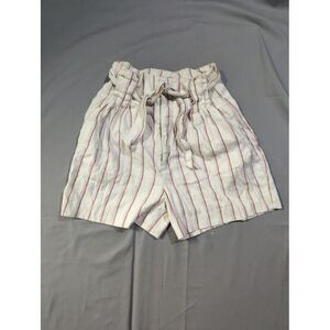 By Anthropologie Womens Striped White Cream Linen Blend Belted Shorts Size 4